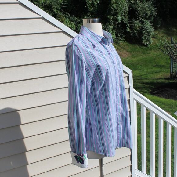 Tahari Women's Striped Paisley Elaine Shirt Casual Button Down Size L - Picture 9 of 16